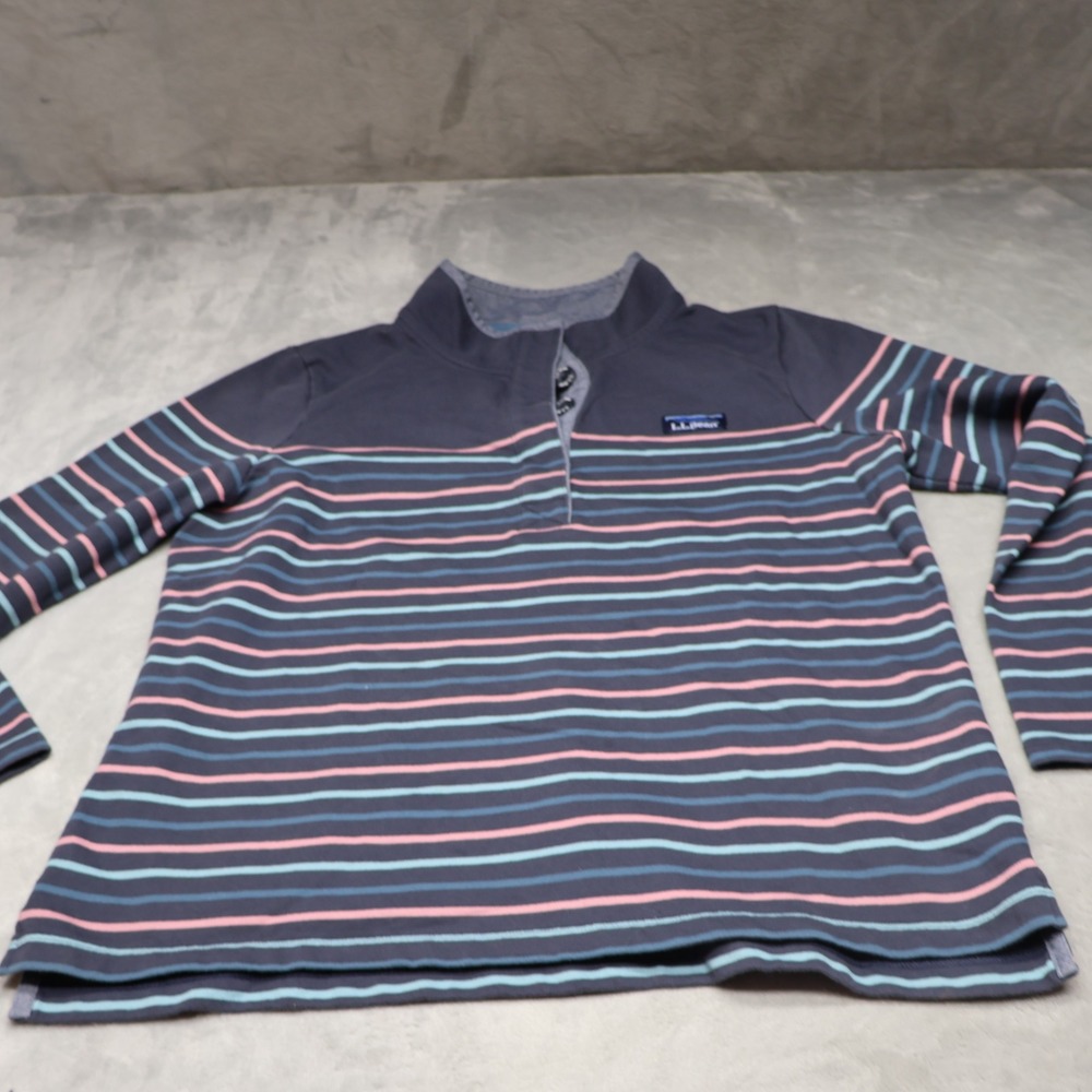 LL Bean Shirt Womens Large Petite Blue Striped Long Sleeve Mock Pullover Casual‎